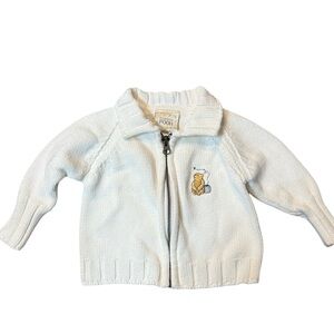 Vintage 90s Classic Pooh Baby Sweater 0-6M Cream Knit Zip Disney Winnie the Pooh